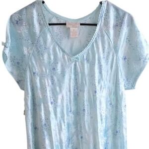 Vintage Inner Most Women's Blue Floral Short Sleeve Nightgown Sleepwear M
